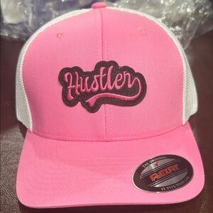 Pink "Hustler" Trucker Hat with White Mesh( fitted)